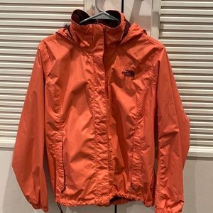 Women’s North Face rain jacket. In size Large. Pink and burgundy